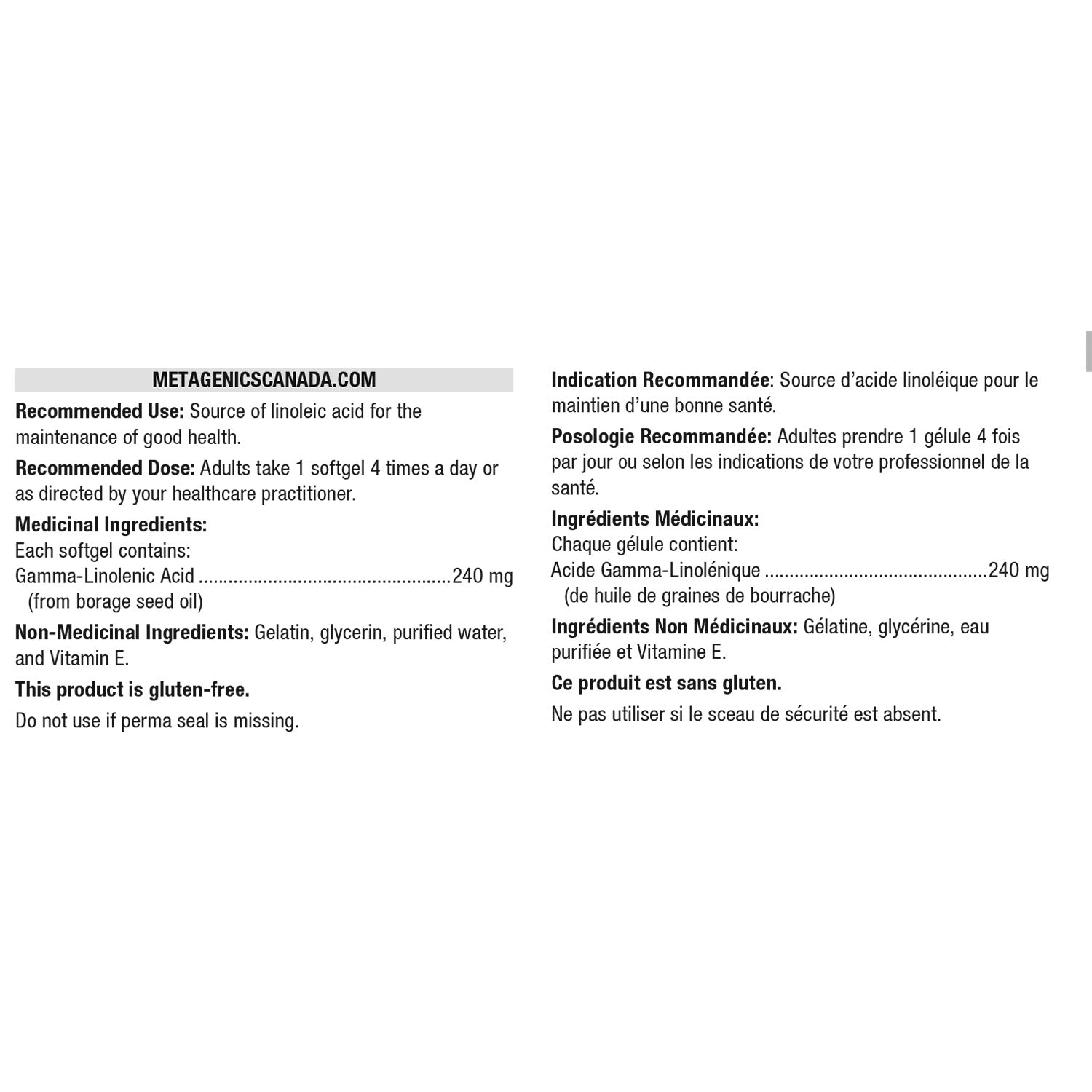 OmegaGenics Borage Seed GLA Oil (Anciennement OmegaGenics GLA 240)